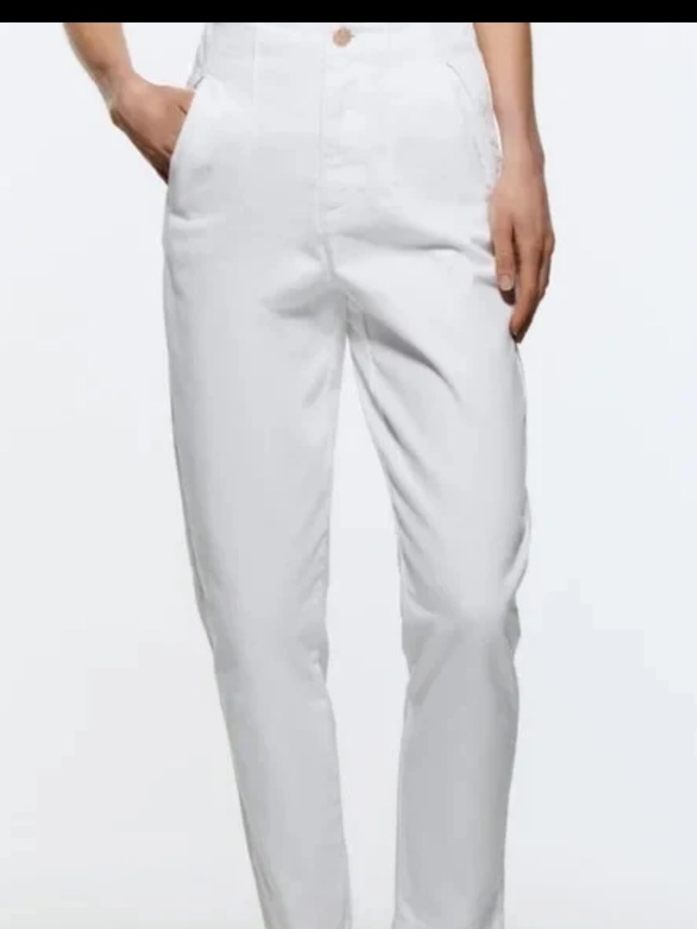 High-Waist White Tapered Pants